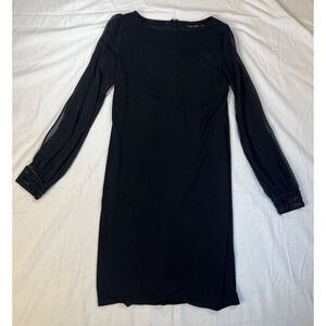 Ivanka Trump Black Sheath Dress Beaded Cuffs Sz 8 Classic Career Cocktail Stretc